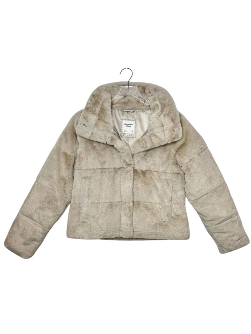 Abercrombie Faux Fur Mini Puffer Jacket Medium Beige Teddy Coat
